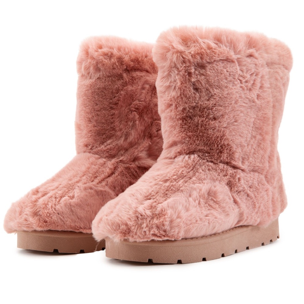 BAMBOO Pink Faux Fur Ankle Boots